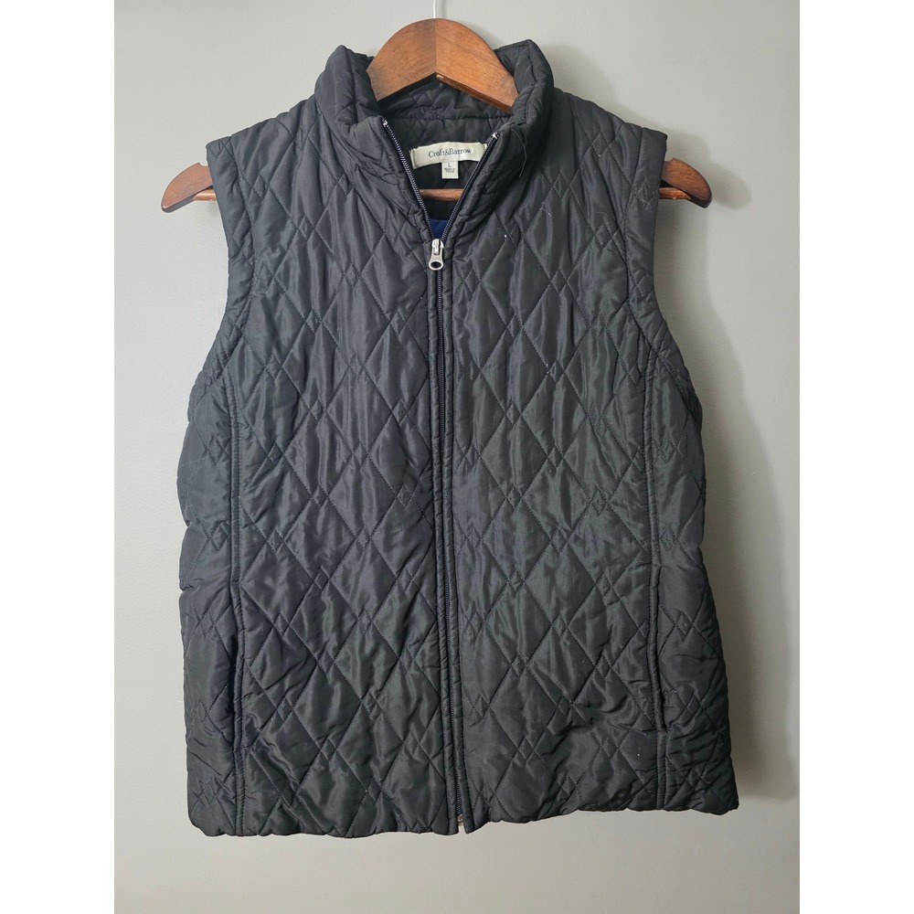 Croft & Barrow Black Quilted Vest Women Large Diamond Pattern Full Zip Mock Neck